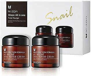 Korean Skin Care Set: Mizons All In One Snail Repair Cream 2 Pack, Face Moisturizer With Snail Mucin Extract, Anti-Wrinkles, Acne Scars And Dark Spots Treatment, 5.06 Oz (75Ml X2)