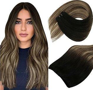Sunny Micro Weft Hair Extensions Real Human Hair Ombre Brown Microbeads Weft Extensions Remy Hair Natural Black Ombre Dark Brown Mix Caramel Blonde Ez Weft Balayage Hair Extensions 20Inch 50G