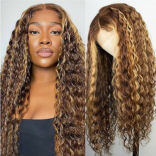 Hermosa Ombre Highlight Hd Transparent Lace Front Wigs Human Hair Pre Plucked 180 Density 427 Honey Blonde Deep Wave Human Hair Wigs For Women 28 Inch