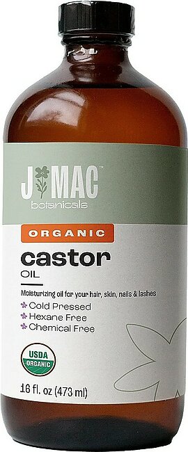 J Mac Botanicals Organic Castor Oil Cold Pressed (Glass Bottle, 16 Oz), Pure Castor Oil, Hexane Free, Castor Oil For Face, Skin, Castor Oil For Eyelashes, Cold Pressed Organic Castor Oil