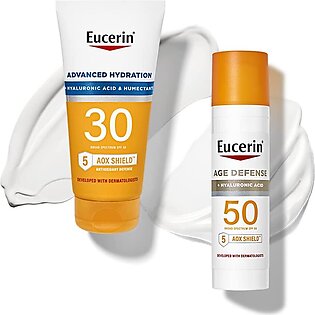 Eucerin Sun Advanced Hydration SPF 30 Sunscreen Lotion + Age Defense SPF 50 Face Sunscreen Lotion Multipack (5 oz. body lotion + 2.5 oz face lotion)
