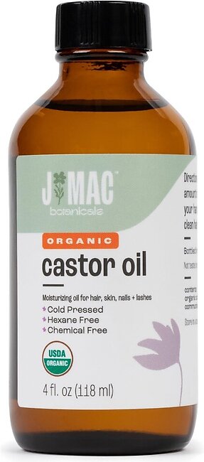 J MAc BOTANIcALS Organic castor Oil cold Pressed (glass Bottle, 4 oz, NO DROPPER), pure hexane free castor oil for face, skin, eyelashes