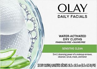 Olay Daily Facials Gentle Clean 5-in-1 Water Activated Cloths with Vitamin E for Younger Looking Skin, 33 Ea (Pack of 2)