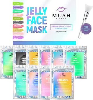 Muah Needs Jelly Face Mask - Gel Facial Mask For Hydrating, Moisturizing, Nourishing & Soothing Dry Skin - Helps Lift Wrinkles, Fine Lines, Minimize Pores - Safe & Easy To Peel - 10 Treatments With Silicone Brush