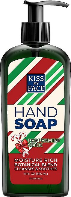 Kiss My Face Peppermint Hand Soap, Moisture Rich, Botanical Blend, Cleanses and Soothes, 11 Fl Oz
