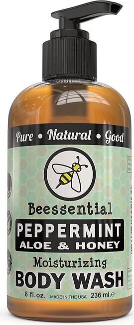 Beessential Natural Body Wash, Peppermint | Sulfate-Free Bath and Shower Gel with Essential Oils for Men & Women, 8 oz