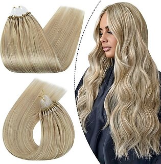 Ugeat Microlink Extensions Human Hair 20 Inch Micro Ring Remy Human Hair Extensions P18613 Ash Blonde Highlight With Blonde Hair Extensions Human Hair Micro Bead 50 Grams
