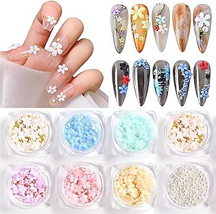8 Boxes 3D Flowers Nail Charm, Nail Flower For Acrylic Nails Light Change 3D Nail Flowers Nail Accessories With Gold Silver Pearl Caviar Beads For Acrylic Nail Art Design Women'S Nail Art Decorative