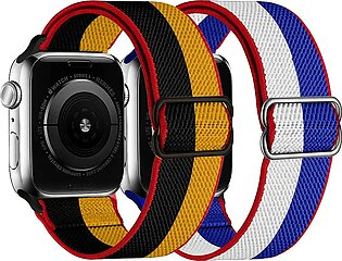 Nylon Stretchy Watch Bands Compatible With Apple Watch Band 38Mm 40Mm 41Mm 42Mm 44Mm 45Mm, Adjustable Leopard Sport Strap Women Men Solo Loop Wristbands For Iwatch Series 7 6 5 4 3 2 1 Se, 2 Packs (384041Mm, F)