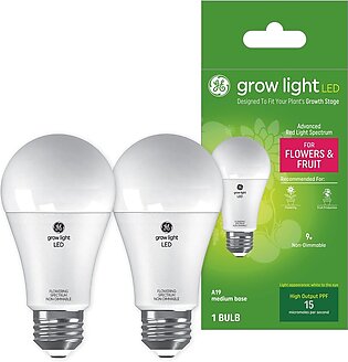 Ge Lighting Grow Light For Plants, Led Light Bulb For Flowers And Fruiting, Advanced Red Light Spectrum, High Output Ppf 15 Micromoles Per Second, A19 Light Bulb (2 Pack)