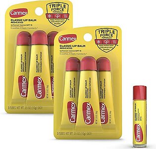 Carmex Medicated Lip Balm Tubes, Lip Moisturizer for Dry, Chapped Lips, 0.35oz, 3 Count (2 Packs) plus 1 Count Carmex Lip Balm Stick, 0.15oz