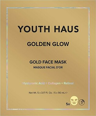 Skin Gym Youth Haus Golden Glow Gold Soothing Beauty Face Mask with Collagen, Hyaluronic Acid and Retinol, 5 Patches