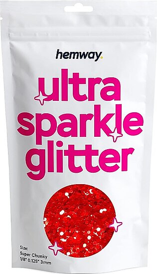 Hemway Premium Ultra Sparkle Glitter Multi Purpose Metallic Flake For Arts Crafts Nails Cosmetics Resin Festival Face Hair - Red - Super Chunky (18 0125 3Mm) 100G 35Oz