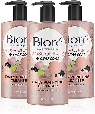 Bior Rose Quartz + Charcoal Daily Face Wash, Oil Free Facial Cleanser Energizes Skin, Dermatologist Tested and Cruelty Free, 6.77 Ounces (Pack of 3)