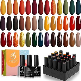 beetles Gel Polish Nail Set 20 Colors Cozy Campfire Collection Orange Yellow Green Soak Off Uv Lamp Need Base Glossy and Matte Top Coat Manicure Kit for Girls Women