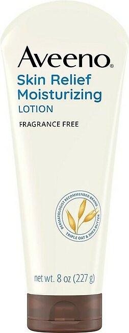 Aveeno Skin Relief 24-Hour Moisturizing Lotion for Sensitive Skin with Natural Shea Butter & Triple Oat complex, Unscented Therapeutic Lotion for Extra Dry, Itchy Skin, 8 fl oz