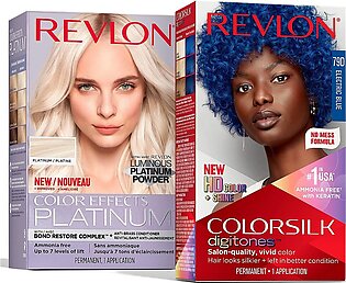 Bundle Of Revlon Permanent Hair Color Colorsilk Digitones With Keratin, 79D Electric Blue (Pack Of 1) Permanent Hair Color By Revlon, Color Effects Highlighting Kit, 60 Platinum, 8 Oz, (Pack Of 1)