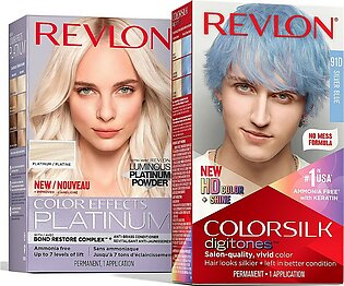 Bundle Of Revlon Permanent Hair Color Colorsilk Digitones With Keratin, 91D Silver Blue (Pack Of 1) Permanent Hair Color By Revlon, Color Effects Highlighting Kit, 60 Platinum, 8 Oz, (Pack Of 1)