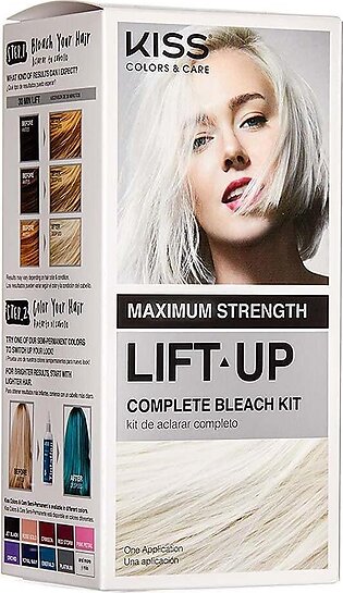 KISS Lift Up Complete Hair Bleach Kit with Revitalizing Plex Serum to Protect from Damage, Maximum Strength to Lighten Dark or Resistant Hair, Complete DIY 6-Pc Kit