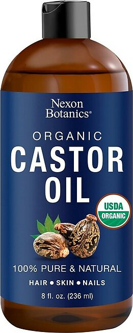 Nexon Botanics certified USDA Organic castor Oil 8 fl oz - cold Pressed Unrefined Hexane Free - Aceite De Ricino Organico - caster Oil - For Skin care, Hair care, Eyelashes, Eyebrows, Body