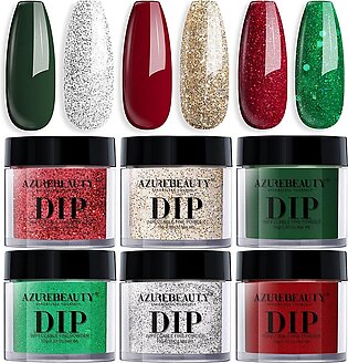 Dip Powder Set, Azurebeauty 6 Colors Glitter Red Green Nail Dipping Powder French Nail Art Gel Manicure Salon Diy At Home Christmase Gifts