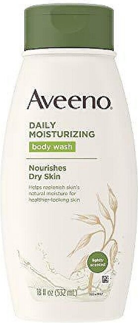 Aveeno Daily Moisturizing Body Wash For Dry Skin With Soothing Oat & Rich Emollients, Creamy Shower Cleanser, Gentle, Soap-Free And Dye-Free, Light Fragrance, 18 Fl Ounce