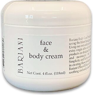 Bariani Extra Virgin Olive Oil Face & Body Cream - Fragrance Free, Safe, Effective, Daily Moisturizer, Great for Dry, Oily, Sensitive Skin - 4 oz