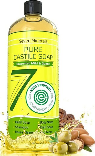 EWg Verified castile Soap 338 fl oz - No Palm Oil, gMO-Free - Unscented Mild & gentle Liquid Soap For Sensitive Skin & Baby Wash - All Natural Vegan Formula with Organic carrier Oils