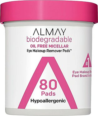 Makeup Remover Pads by Almay, Biodegradable Oil Free Micellar, Hypoallergenic, Cruelty Free, Fragrance Free Cleansing Wipes, 80 Pads (Pack of 1)