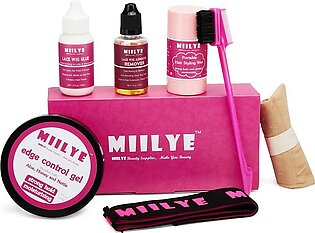 Miilye Lace Wig Glue And Hair Styling Wax Gel Combo Pack - Invisible Wig Glue For Front Lace Wig, Wig Glue Remover, Wig Melting Band, Wig Cap, Hair Wax Stick, Edge Control Gel And Edge Brush
