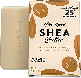 Peet Bros Shea Butter Bar Soap - Argan & Sandalwood Moisturizing Soap Bar - Vegan, Palm Oil-Free Soap Bar - Up to 25x More Shea Butter - No Artificial Fragrances - Made in USA - 5 oz