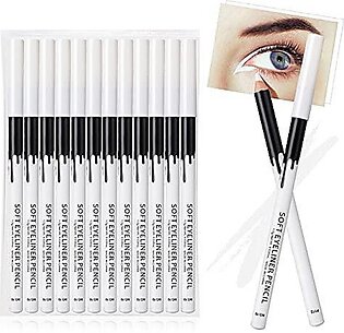 12Pcs Erinde White Eyeliner Pencil Soft Highlighter Eye Liner Pencil, Lying Eye Brightener Stick, Eyeshadow Pencil Waterproof Hypoallergenic, White Eye Liners Makeup Pencils, Easy To Color, Womens Day Present For Women