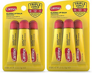 Carmex Medicated Lip Balm Tubes, Lip Moisturizer for Dry, Chapped Lips, 0.35 OZ - 3 Count (Pack of 2)