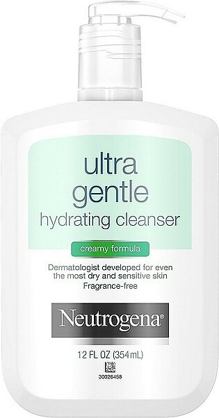 Neutrogena Ultra Gentle Hydrating Daily Facial Cleanser for Sensitive Skin, Acne, Eczema & Rosacea, Oil-Free, Soap-Free, Hypoallergenic & Non-Comedogenic Creamy Face Wash, 12 fl. oz