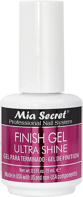 Mia Secret UV Finish gel top coat for gel or acrylic 15 ml - No wipe clear top gel for nails - High gloss top coat for artificial nails