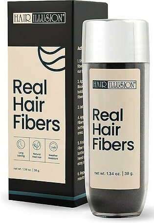 Hair Illusion Black Real Hair Fibers for Thinning Hair - 100% Natural Texture, Non Synthetic Hair Fibers - Bald Spot Cover Up for Women & Men - 38 Gram