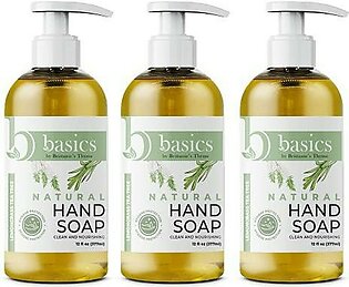 Basics By Brittanies Thyme Natural Olive Oil Hand Soap, Lemongrass Tea Tree - 12 Fl Oz, Pack Of 3 - Cruelty Free, Vegan, No Synthetic Additives, No Sulfates, Paraben Free, Phthalate Free