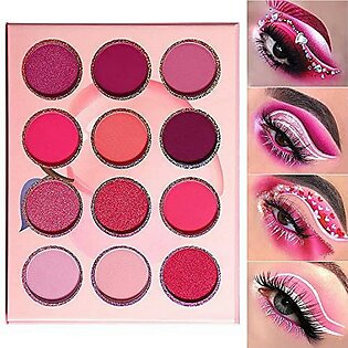 Pink Purple Eyeshadow Palette Makeup 12 Colors, Delanci Pigmented Matte Shimmer Cute Eye Shadow Tone,Small Bright Peach Red Violet Eyeshadow Pallet Long Lasting Shades,For Girl Women Summer Travela