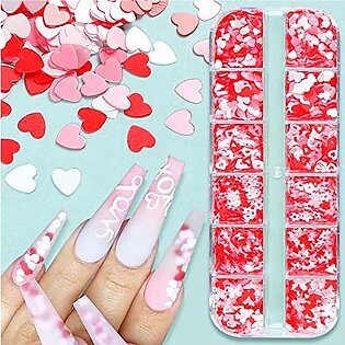 12 Grids Valentine'S Day Heart Glitter Nail Art 3D Holographic Heart Flower Butterfly Glitter Nail Sequins Glitter Nail Accessories For Nail Decoration Eye Face Body Diy Crafts