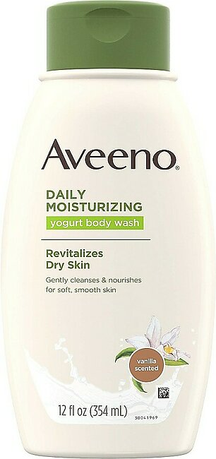 Aveeno Daily Moisturizing Yogurt Body Wash for Dry Skin with Soothing Oat & Vanilla Scent, Gentle Body Cleanser, 12 fl. oz