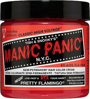 MANIC PANIC Pretty Flamingo Hair Dye - Classic High Voltage - Semi Permanent Hair Color - Warm Pink w/Orange Tint - Glows in Blacklight - Vegan, PPD & Ammonia Free - For Hair Coloring on Men & Women