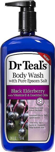 Dr Teal's Body Wash with Pure Epsom Salt, Black Elderberry with Vitamin D & Essential Oils, 24 fl oz (Packaging May Vary)
