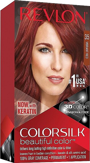 Permanent Hair Color by Revlon, Permanent Hair Dye, Colorsilk with 100% Gray Coverage, Ammonia-Free, Keratin and Amino Acids, 35 Vibrant Red, 4.4 Oz (Pack of 1)