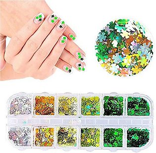 Shamrocks Nail Art Sticker Decals St. Patrick'S Day Nail Glitter Supplies Holographic Laser Clover Nail Sequin Flakes Designer Acrylic Nail Accessory For Women Diy Decoration