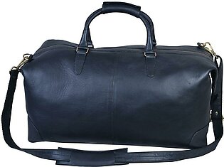 Duffy's black leather travel duffel bag