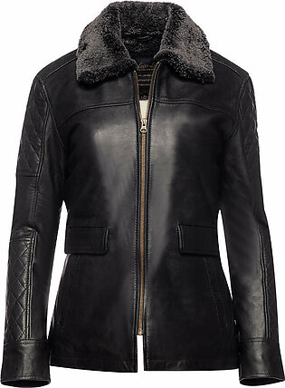 Sable Aviator Style Jacket With Shearling Collar