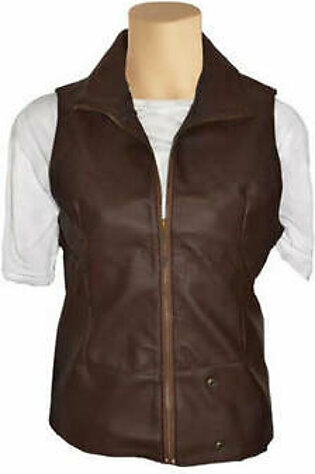 Brown sleeveless leather jacket