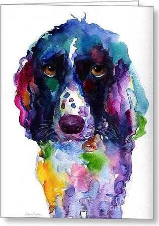 Colorful English Springer Setter Spaniel dog portrait art Greeting Card