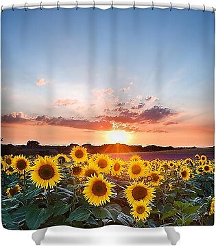 Hope, inspirational sunset of sunflowers and vibrant sky Shower Curtain