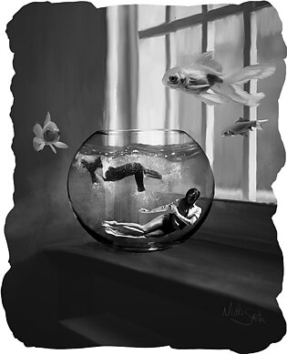 Two Lost Souls Swimming in a Fishbowl - Black and White Baby Onesie